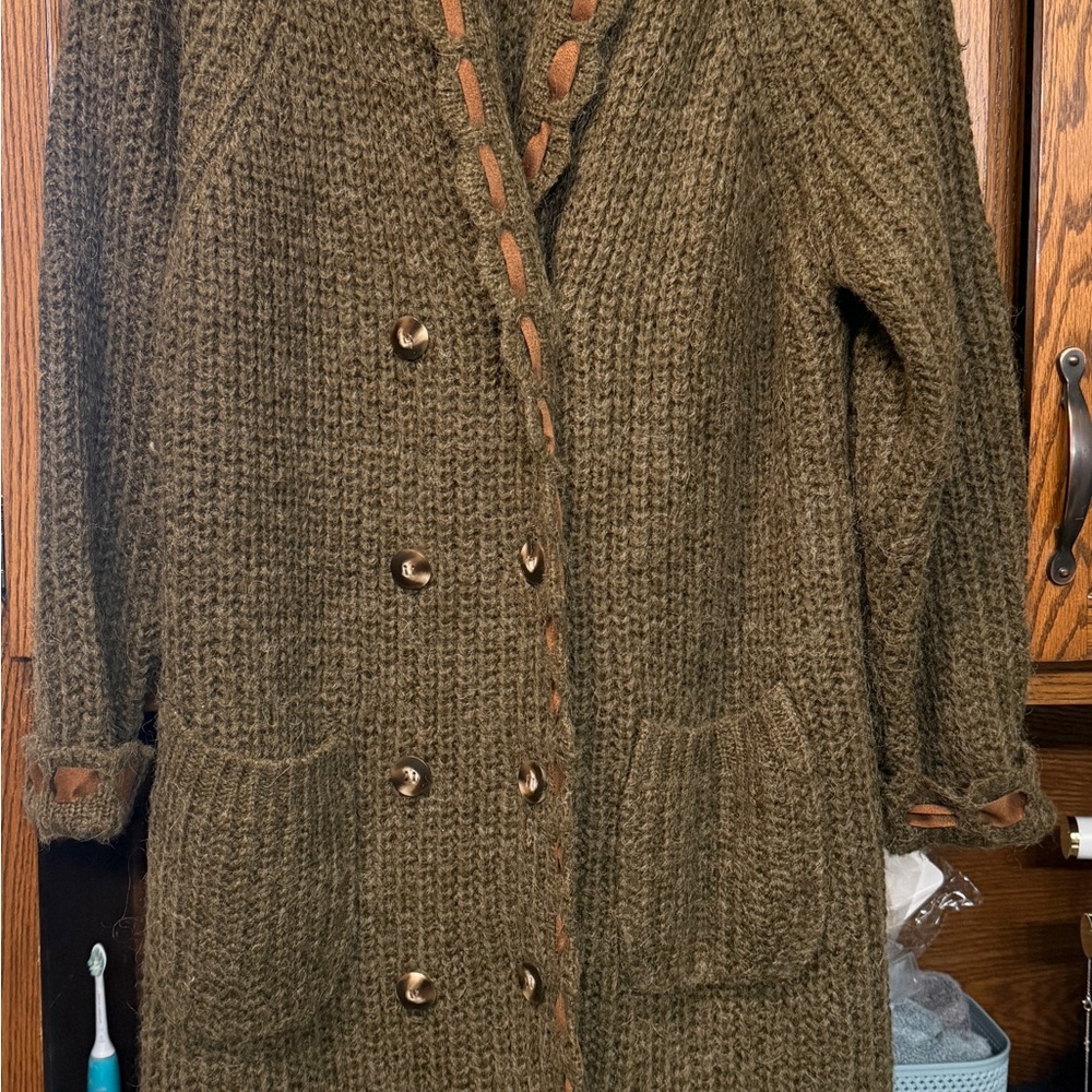 POL Olive Green Button-Up Sweater
